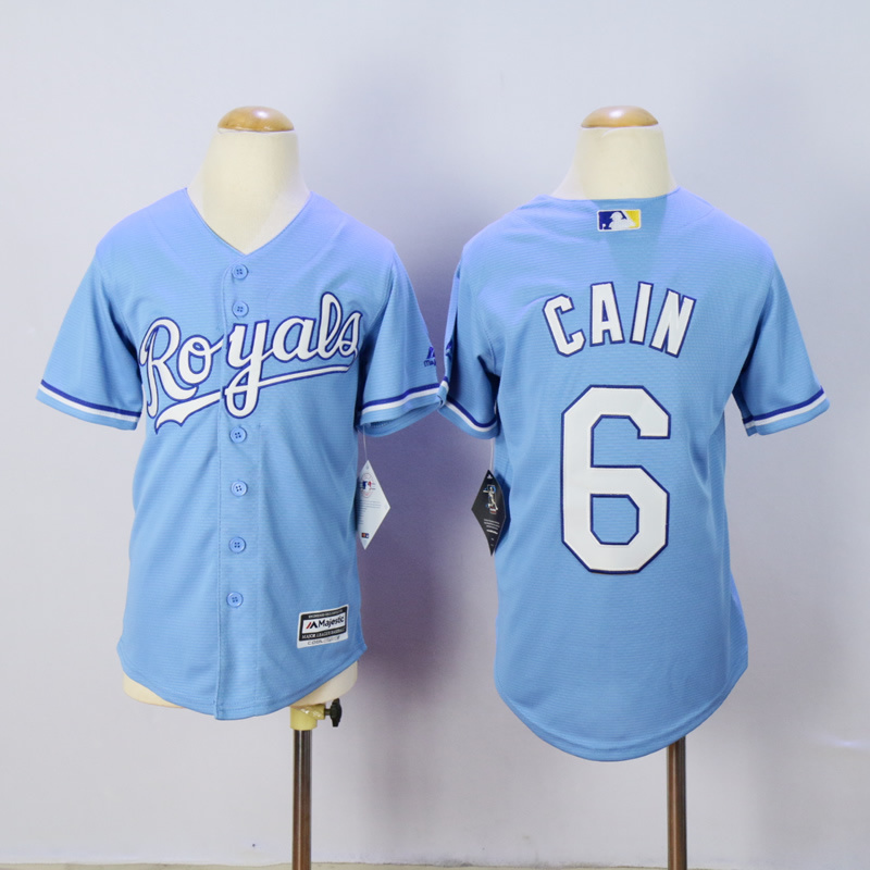Youth Kansas City Royals #6 Cain Light Blue MLB Jerseys